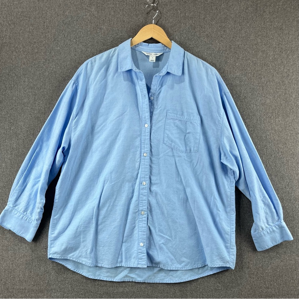 Old Navy 100% Cotton Boyfriend Shirt Blue Oversized Button Up Relaxed Fit